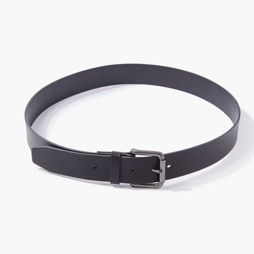 Forever 21 Men Faux Leather Black Belt Wrap Bracelet with Silver Buckle